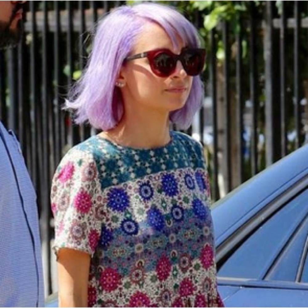 Topshop Folk Print Bright Pink Green Blue Pattern Print Casual Shirt